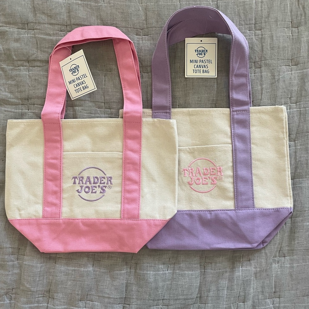 Trader Joe's Mini Pastel Canvas Tote Bag - Pink & Lavender - Picture 2 of 4